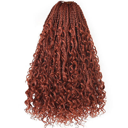 Beverlee 14 Inch Boho Box Braids 8 Packs Goddess Box Braids Crochet Hair Bohemian Hippie Braids Braiding Hair Box Braids with Curly Ends Messy Pre-looped Synthetic Crochet Hair for Women 128 Strands