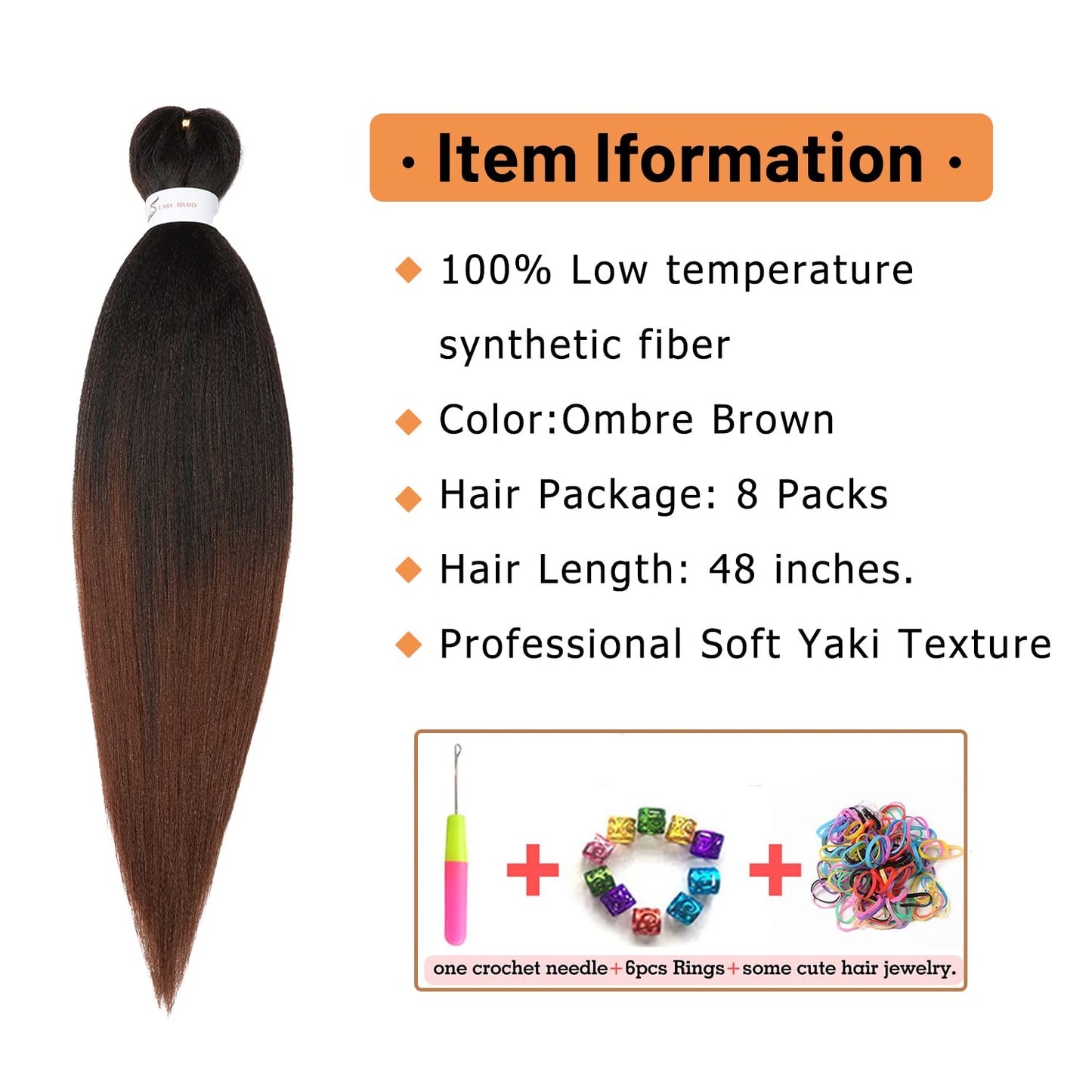 Ubeleco 8 Packs Pre-stretched Braiding Hair,48 Inch Ombre Braiding Hair Professional Soft Yaki Texture, No Itch, Hot Water Setting Hair Extensions for Braids (48in,1B/30)