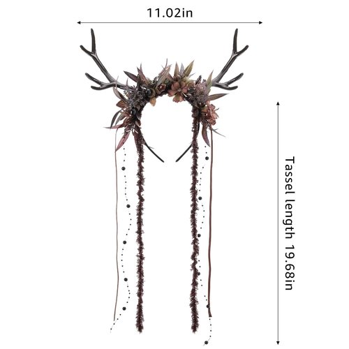 MOSTORY Dark Flower Reindeer Headband - Gothic Floral Antlers Headpiece for Renaissance Accessories Women Dark Fairy Costume, Deer Horns Headband with Vine for Goth Cosplay Renfaire Witch Aesthetic