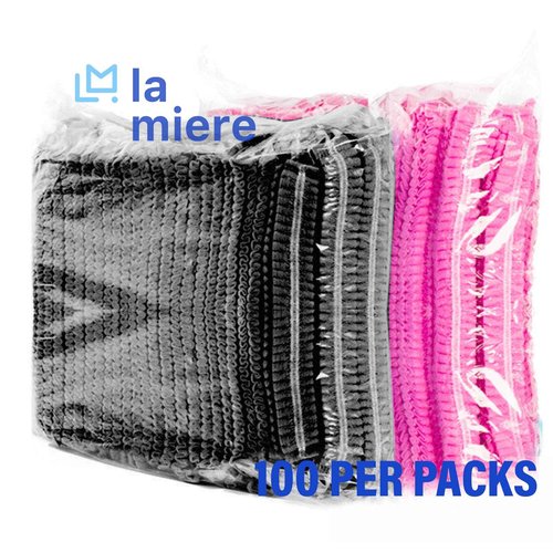 LA MIERE 100 Black Disposable Non-Woven Hairnets, Bouffant Caps, Protective Hair Head Covers, Hair Net, Surgical Cap, Medical Hair Covers, 21"