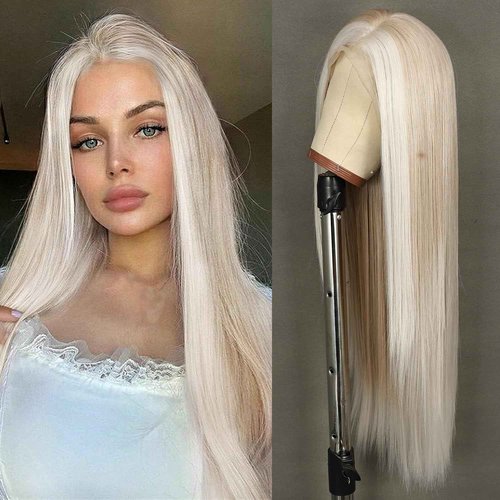 QD-Udreamy 13x4 Lace Front Wigs, Blonde Lace Front Long Straight Wigs for Women Middle Part Glueless Straight Hair Pre Plucked with Hairline For Black Women 26 Inch