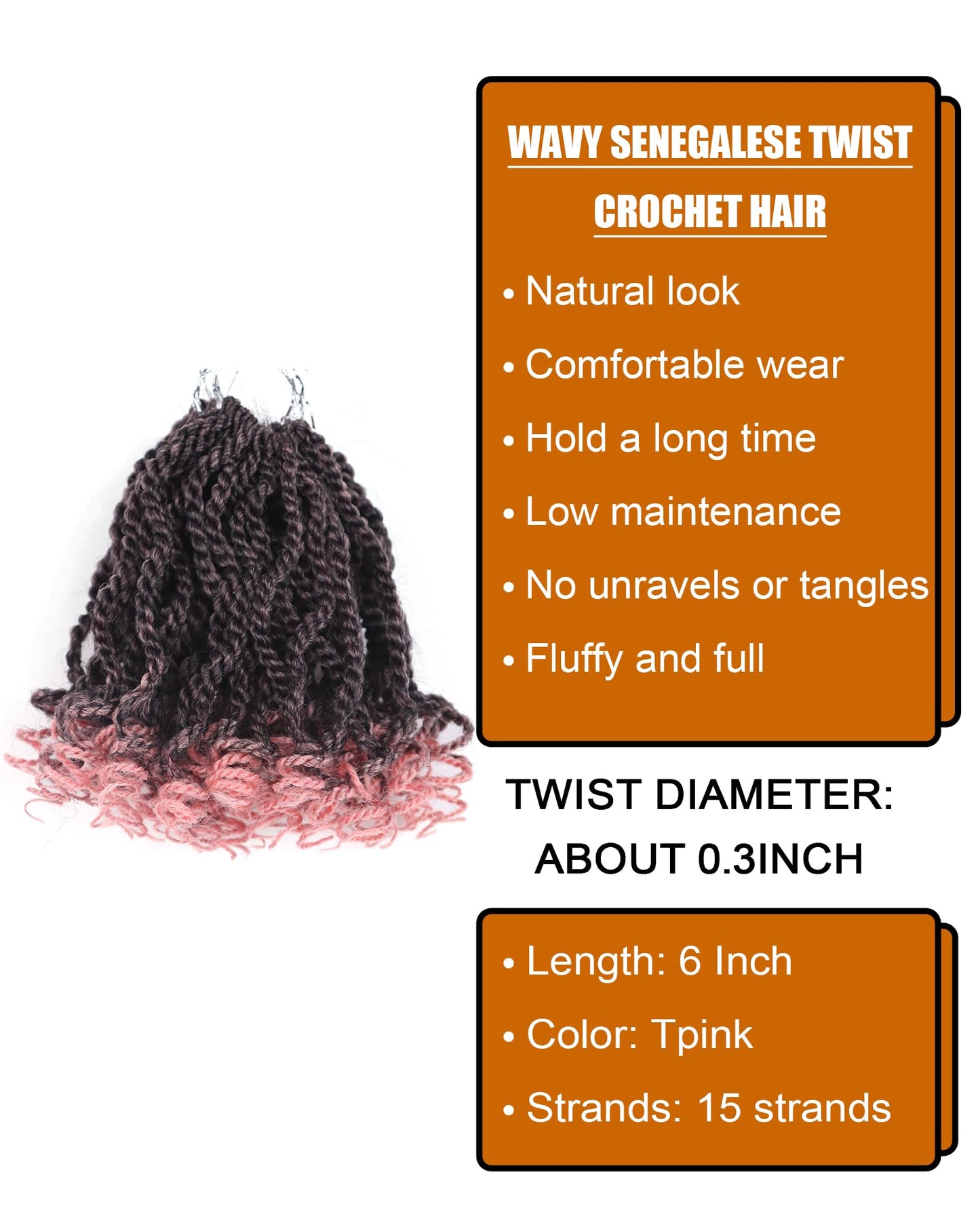 Senegalese Twist Crochet Hair 6 Inch Pink Crochet Hair for Black Women Pre Twisted Crochet Braids 8 Packs Kinky Twist Hair Short Crochet Kinky Twists (6 Inch,Tpink)