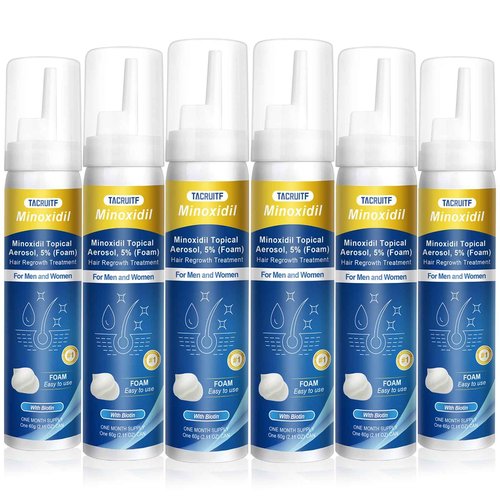 5% Topical Minoxidil Foam, Minoxidil for Men and Women, Infused with Biotin, Hair Growth Treatment, Supports Thicker, Fuller, Healthier Hair & Beard (Foam,6 x 2.11oz,6 Month's Supply)