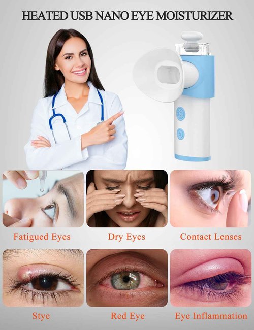 Eye Steamer for Dry Eye - Vowleike Portable Heated USB Nano Eye Mist Sprayer with Warm Compress for Dry Eyes & Stye Relief, Rechargeable Eye Drops Steamer for Home, Office & Travel, Light Blue