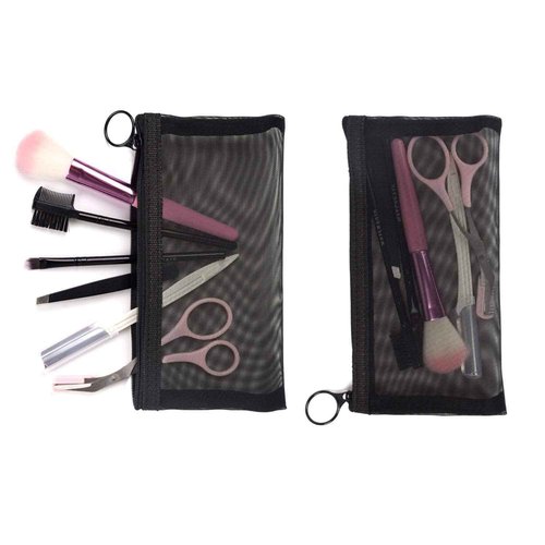 patu Zipper Mesh Bags, Pack of 5 (XS/S/M/L & Long Pouch), Beauty Makeup Cosmetic Accessories Organizer, Travel Toiletry Kit Set Storage Case, Black