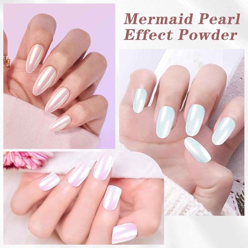 12 Pcs Chrome Nail Powder Kit - Black White Colors Gel Polish Mirror Metallic Effect Holographic Aurora Iridescent Pearlescent Manicure White Pearl Chrome Nail Powder for Nails DIY