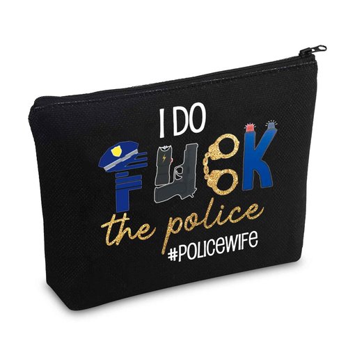CMNIM Police Officer Gifts Police Wife Makeup Bag Funny Deputy Sheriff Wife Gift for Policeman Girlfriend I Do F-ck The Police (Police Wife Black MB)