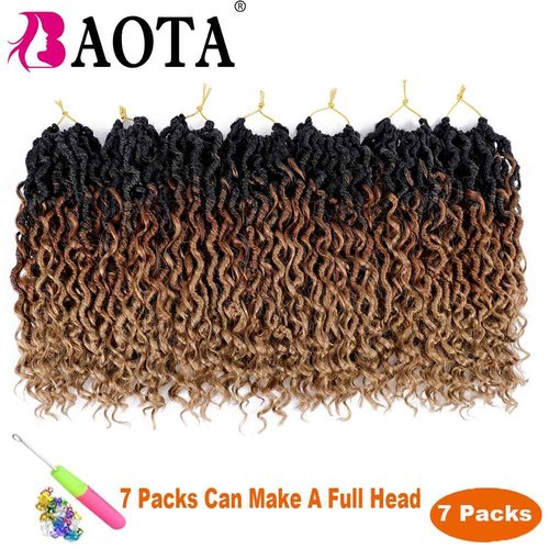 Crochet Hair for Black Women 14 Inch 7 Packs Goddess Locs Crochet Hair Faux Locs Pre-looped River Hair with Curly Ends(1B/30/27#)