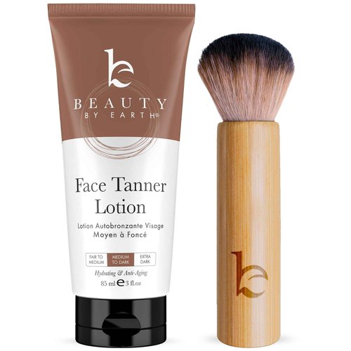 Face Tanner Made with Natural & Organic Ingredients and Kabuki Face Brush for Self Tanner Application