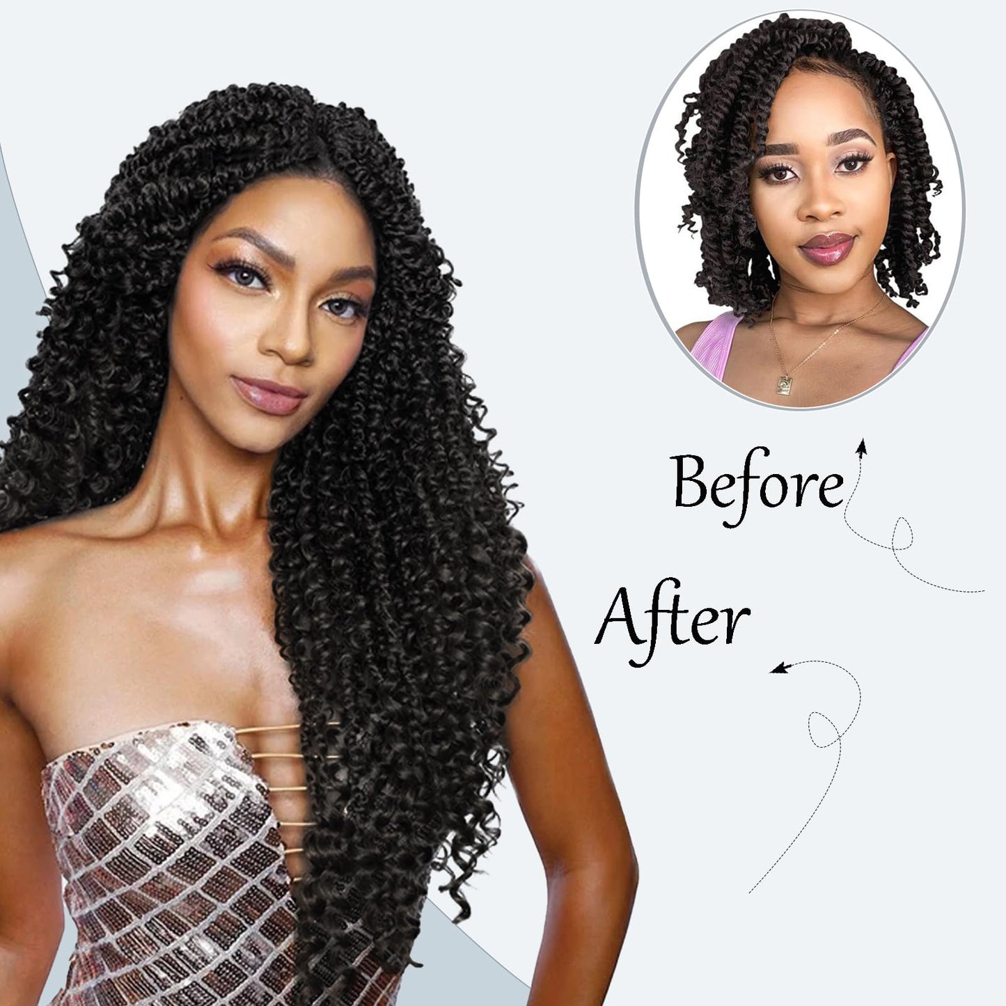 Passion Twist Hair 18inch Boho Passion Twist Crochet Hair For Black Women Pretwisted boho Passion Twist Crochet Hair, Pre Looped Curly Ends Bohemian Crochet Braids For Women（black,18inch,7 Packs）