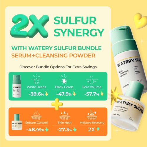 SINSURU Watery Sulfur Pore Cleansing Powder, Korean Enzyme & Rice Powder & PHA Face Wash for Blackhead Removal, Sensitive and Acne-Prone Skin, Radiant Glow, Bumpy skin (1.76 oz / 50g)