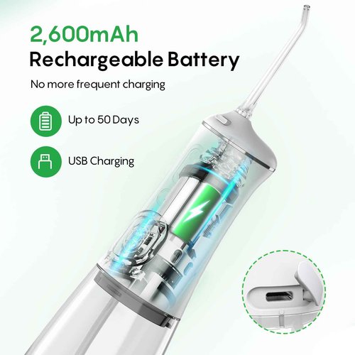 FRESKO Water Flosser with High Pulse & Constant Pressure Tech, Rechargable Oral Irrigator wih 10oz Water Tank, 2600mAh, IPX7, 4 Modes & 5 Tips for Travel