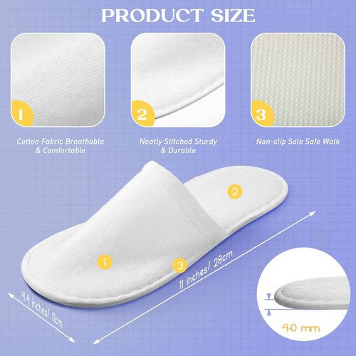 Jecery 40 Pairs Disposable House Slippers for Guests Bulk Slipper Pack for Hotel Spa Travel Shoeless Home White Closed Toe