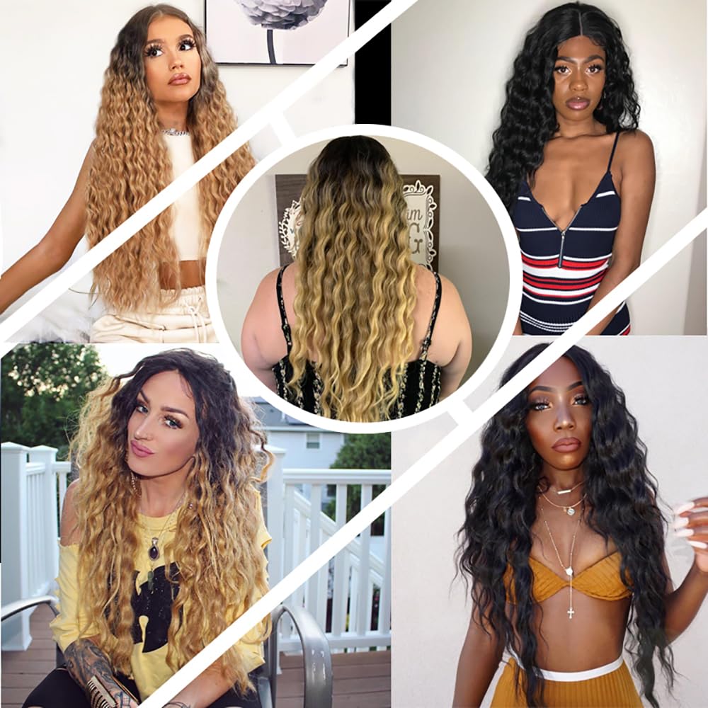 Ombre Human Hair Bundles 1B427 Deep Wave Bundles 8A Brazilian Virgin Remy Hair 3 Bundles 12 14 16 Inch 3 Tone Black and Honey Blonde Bundles Ombre Deep Wave Bundles Human Hair Weave