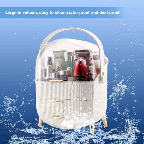 Makeup Organizer,Cosmetics Display Case With 2-Layer Storage Box,Waterproof And Dustproof,Skincare Storage Box (White A)