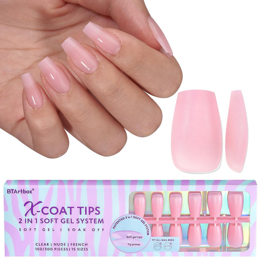 BTArtbox XCOATTIPS Natural Nail Tips -Short Coffin Press On Nails Pink, Long Lasting Soft Gel Nails False Nail, Soak Off Acrylic Fake Nails Extensions for Nail Art DIY Spring Day Gifts