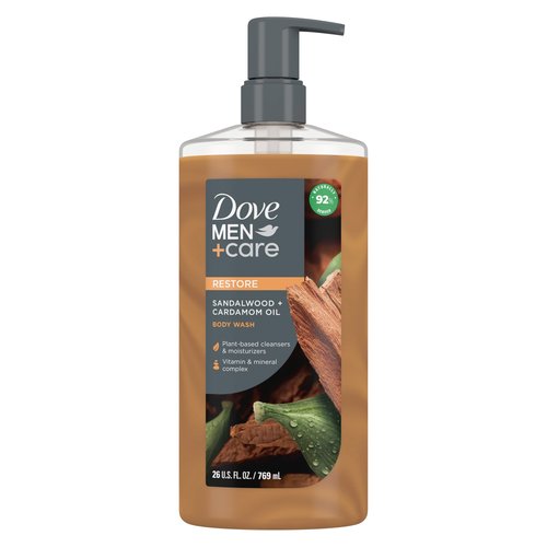 DOVE MEN + CARE Body Wash Eucalyptus + Cedar Oil to Rebuild Skin in the Shower Body Wash Sandalwood + Cardamom Oil to Rebuild Skin in the Shower