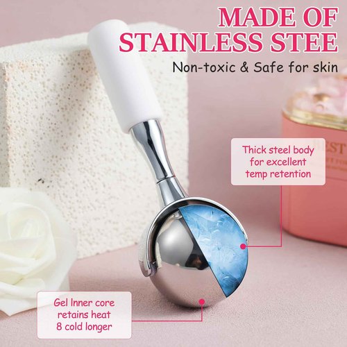 Cryo Sticks for Face-360 Rotating Unbreakable Steel Ice Globes, Cold Massage Roller Ball -Facial Skin Care Tools for Women, Ice Globes for Face and Eyes-Face Ice Roller-Ice Roller for Face