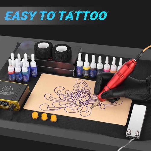 ATOMUS Tattoo Gun Machine Kit, Pen Style Tattoo Cartridge Machine with 14 Color 5ml Inks Power Supply 20pcs Tattoo Cartridge Needles Foot Pedal