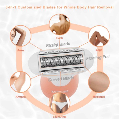 Kokoline Women's Electric Shaver & Trimmer,Wet Dry Painless Razor for Legs,Bikini, Underarms, Hypoallergenic Foil Shaver with Bikini Trimmer,Cordless Waterproof for Shower Travel Gift,crous/iu8n