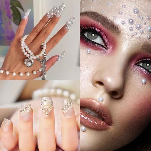10000PCS 1.5mm Nail Art Flatback Half Round Tiny Pearls White Flatback Pearls for Nails Face Body Make Up Crafts Small Half Pearl Rhinestones for Home DIY Nails Shoes Salon Use