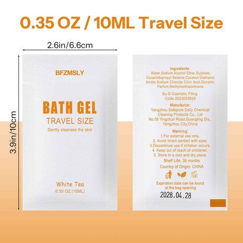 BFZMSLY 200 Pack Travel Size Body Wash Packets Bulk (0.35oz, White Tea Scent) – Mini Individual Pack TSA Approved Toiletries for Guest Body Wash for Hotels, Airbnb, Travel & Hospitality