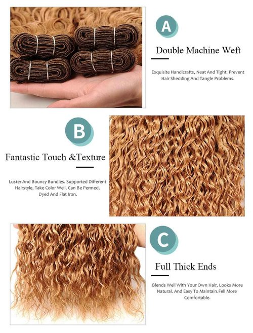 #27 Blonde Bundles Human Hair Kinky Curly Bundles 16 18 20 Inch Honey Blonde Kinky Curly Bundle Human Hair Extensions Unproceesed Virgin Hair 100 Gram Per Bundle 3 Bundle