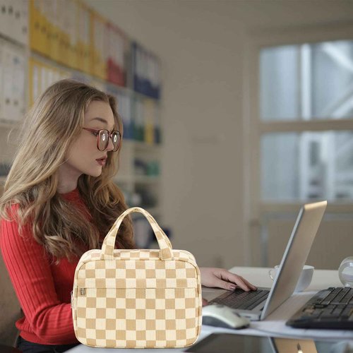BTOOP Makeup Bag for Women Girls Cute Corduroy Travel Cosmetic Tote Large Make Up Organizer Toiletry Bags Zipper Pouch Purse