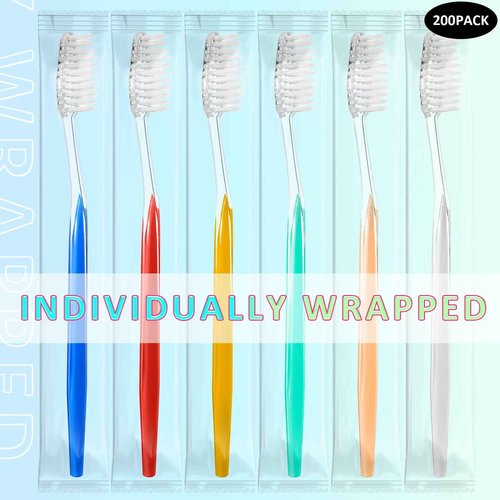 Honeydak 300 Pieces Disposable Toothbrushes Individually Wrapped Toothbrushes Medium Soft Tooth Brush Manual Travel Toothbrush Set for Adults Travel Toiletries, 6 Colors