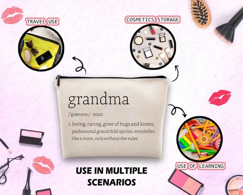 Dwept Mothers Day Gifts for Grandma Cosmetic Bag, Grandma Birthday Gifts from Grandchildren Makeup Bag for Purse, Thanksgiving Christmas Gifts for Nana Mimi Grandma Definition Travel Toiletry Bag