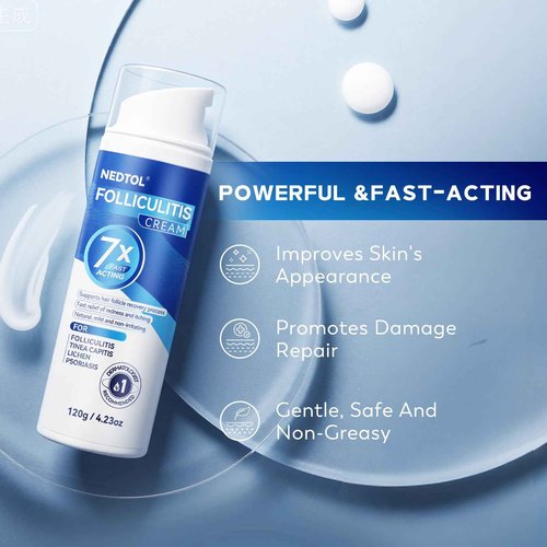 Nedtol Folliculitis Treatment Cream, 7X Fast-Acting Antibacterial Ointment for Scalp, Face & Body, Relieves Itching, Redness & Bumps, Intensive Skin Therapy – 120g