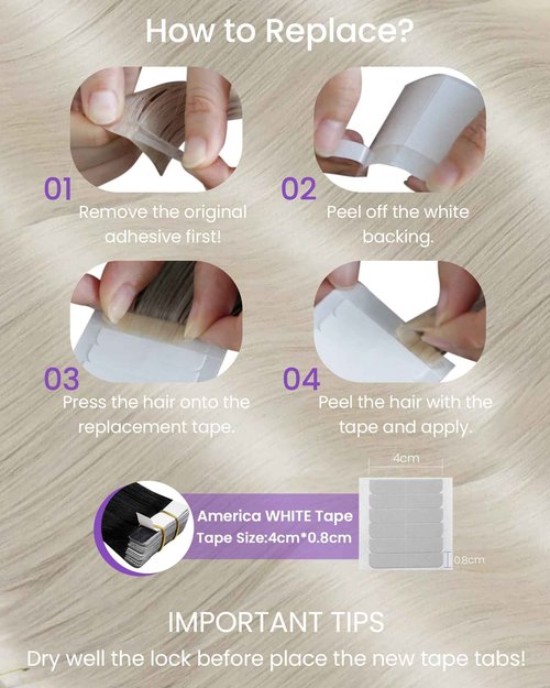 LaaVoo Tape in Hair Extensions Human Hair Tape in Extension Platinum Blonde 18 Inch Tape ins Hair Extension White Blonde Seamless Hair 20pcs/50gram