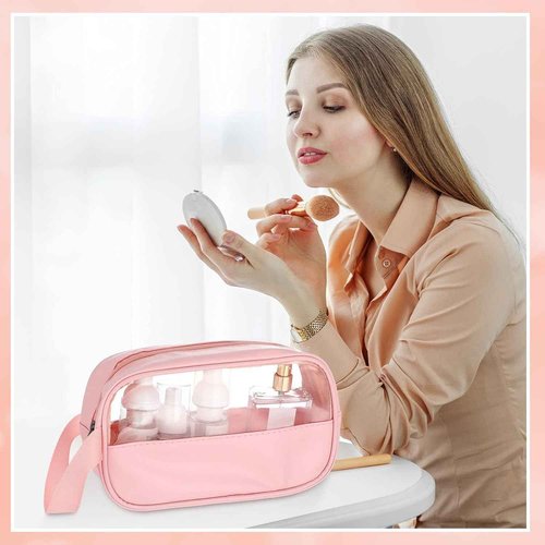Buryeah 12 Pieces Toiletry Bag for Women Men Translucent Small Travel Makeup Pouch Portable Waterproof Organizer Set for Accessories Toiletries(Pink)