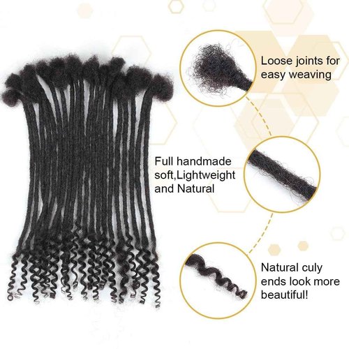 100% Real Human Hair 0.4cm Width 8-12 Inch Loc extensions Human Hair with Curly Ends 30 Strands per pack Full Handmade Dreadlock Extensions Can be dyed (Natural Black Color, 8 Inch-30 Strands)