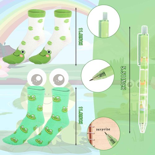 CIXICM Frog Gifts for Frog Lovers, Includes Makeup Bag, Cute Socks, Frogs Writing Gel Ink Pen & Mini Round Mirror, Just Who Loves Frogs, Birthday Gift for Women