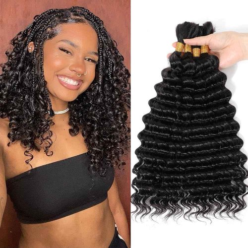 Urbeauty Human Braiding Hair for Boho Bob Braids Deep Wave Bohemian Hair for Braiding,14 in Boho Braids Bulk Human Hair Knotless, Boho Locs, Boho Twist, Gypsy, Goddess, Curly, Micro, No Weft #1B
