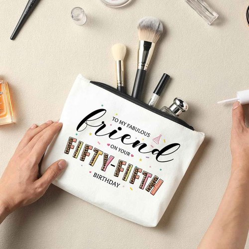 55th Birthday Gift for Women, 55 Year Old Gifts Ideas, Friendship Gifts Cosmetic Bag, 55th Birthday Gifts for Mothers Day Anniversary, Turning 55 Gifts for Grandma Cousin Sister Mom Leopard Makeup Bag