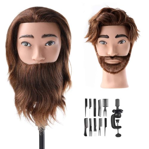 Male Mannequin Head with 100% Human Hair Barber Mannequin Head Hairdresser Training Doll Manikin Head for Men Hair Styling and Practice