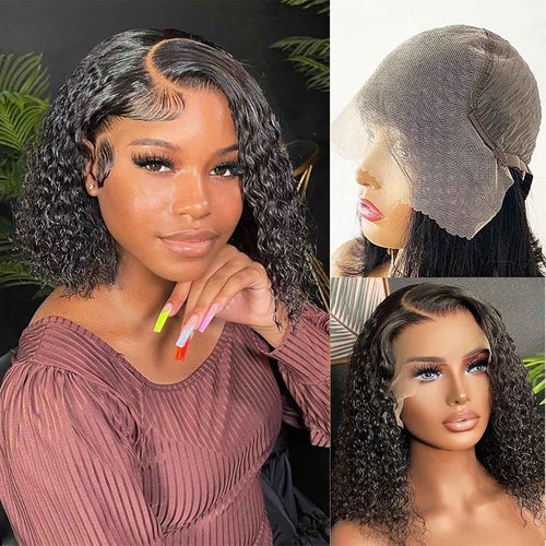 Tascal Bob Wig Human Hair 13x6 Deep Curly Lace Front Wigs Human Hair 180% Density Short Bob Wig Pre Plucked with Baby Hair Glueless Curly Wigs for Black Women(12 Inch)