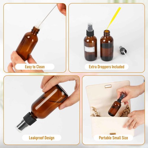 Jaisie.W 2 oz Glass Spray Bottles with Fine Mist Sprayer 2Pack, 60ml Small Amber Glass Spray Bottles 2 oz for Perfumes,Cleaning Products,Pet Spray (2fl.oz, Set of 2)