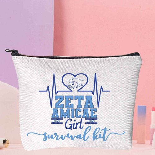 WZMPA 1948 Dove Sorority Paraphernalia Cosmetic Makeup Bag Sorority Sisters Gift Zeta Amicae Girl Survival Kit Makeup Zipper Pouch Bag For Women Girls (Zeta Amicae Girl)