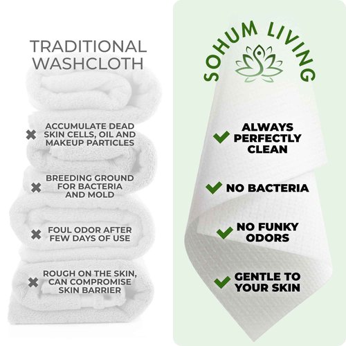 Sohum Living Clean Towels for Face XL, Disposable Ultrasoft Clean Skin Towels for all skin types, Makeup Remover and Facial Cleansing Wipes, Gentle on skin, 50Ct (4 Pack)