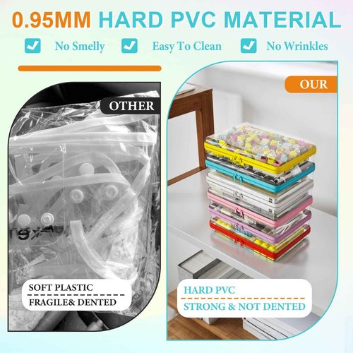 Stuffygreenus 6 Pcs Clear Hard Zipper Case Hard-Sided Premium Storage Case Plastic Clear Hard Shell Zipper Pouch Portable Travel Organizer Box for Building Blocks Puzzles Cosmetics Makeup Pencil (M)