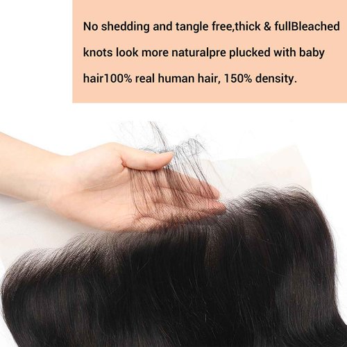 HD Lace Frontal 13x6 Transparent Ear to Ear Body Wave Frontal Human Hair 100% Unprocessed Virgin Lace Closure Human Hair Pre Plucked with Baby Hair 150% Density 12 Inch