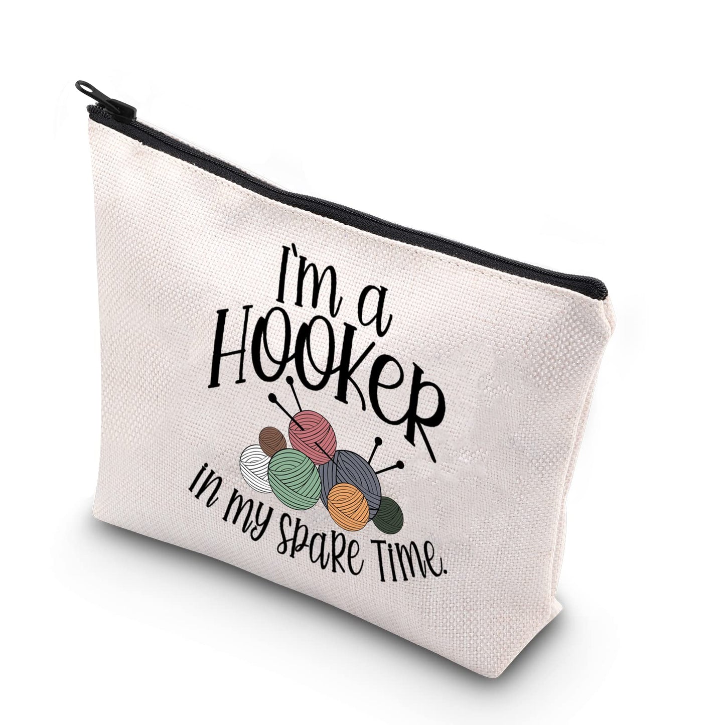 WCGXKO Crochet Lover Gift Crocheters Gift I'm A Hooker In My Spare Time Zipper Pouch Makeup Bag (spare time)