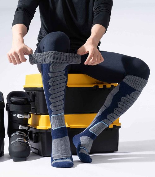 WEIERYA Ski Sock Merino Wool Ski Socks Mens Womens Skiing & Snowboarding Socks, Over The Calf (US, Alpha, Large, Regular, Regular, 2, Blue)