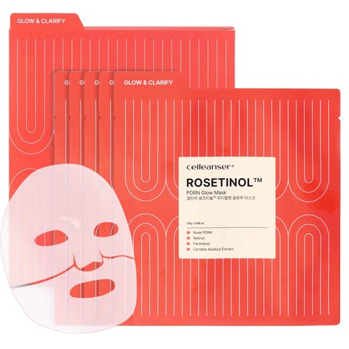 CELLEANSER ROSETINOL™ PDRN Glow Mask – Smooth, Healthy Glow Skin Hydrogel Facial Mask with Rose PDRN & Retinol (25g x 5ea.)