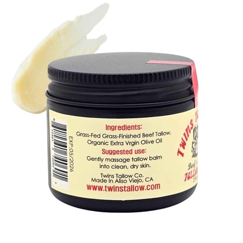 Twins Tallow Co. Beef & Cheeks Unscented Tallow Balm 2oz, Cosmetic Grade Grass-Fed & Finished Beef Tallow paired with Organic Sicilian Unfiltered Extra Virgin Olive Oil
