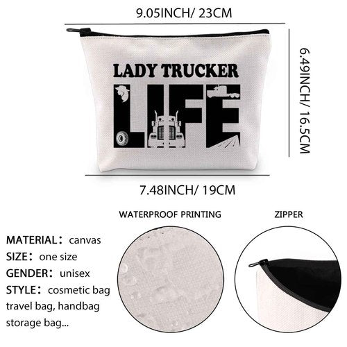XYANFA Lady Trucker Makeup Bag Lady Trucker Life Truck Driving Gifts Womens Female Truck Driver Zipper Pouch (LADY TRUCKER LIFE)