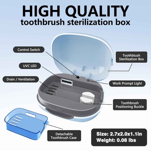 Toothbrush Covers Case San itizer with Light,Toothbrush Covers with Holder, Rechargeable Portable Toothbrush Cleaner Case（Blue）